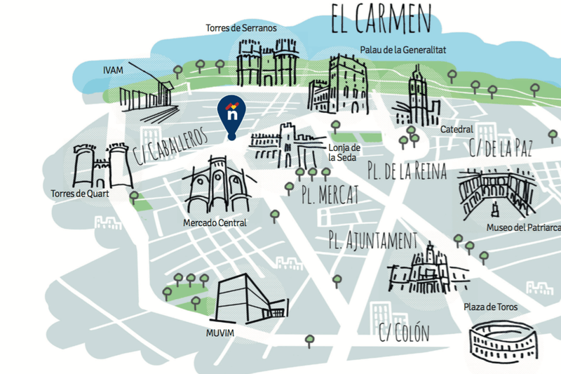 Plan de Valencia avec l'indication de l'école